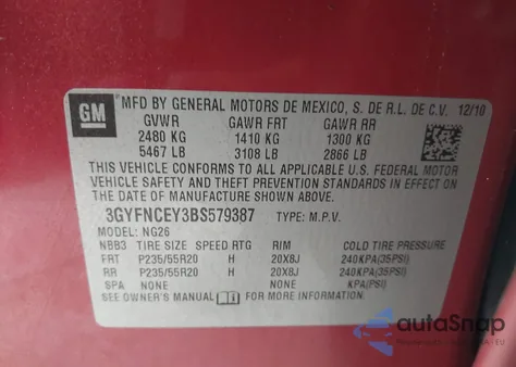 2011 Cadillac Srx Premium Collection z USA, uszkodzony, nr VIN 3GYFNCEY3BS579387